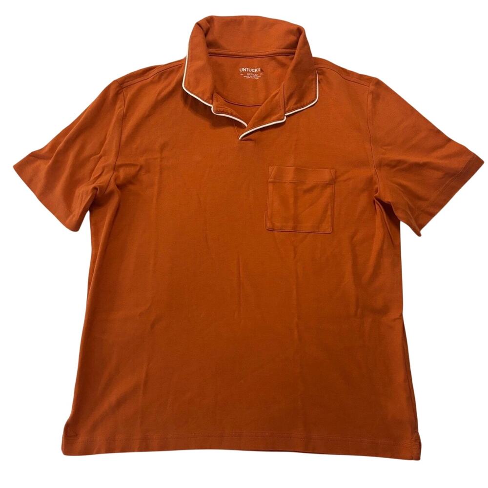 UNTUCKit Johnny Collar Polo Shirt Mens Medium Orange Short Sleeve Pocket